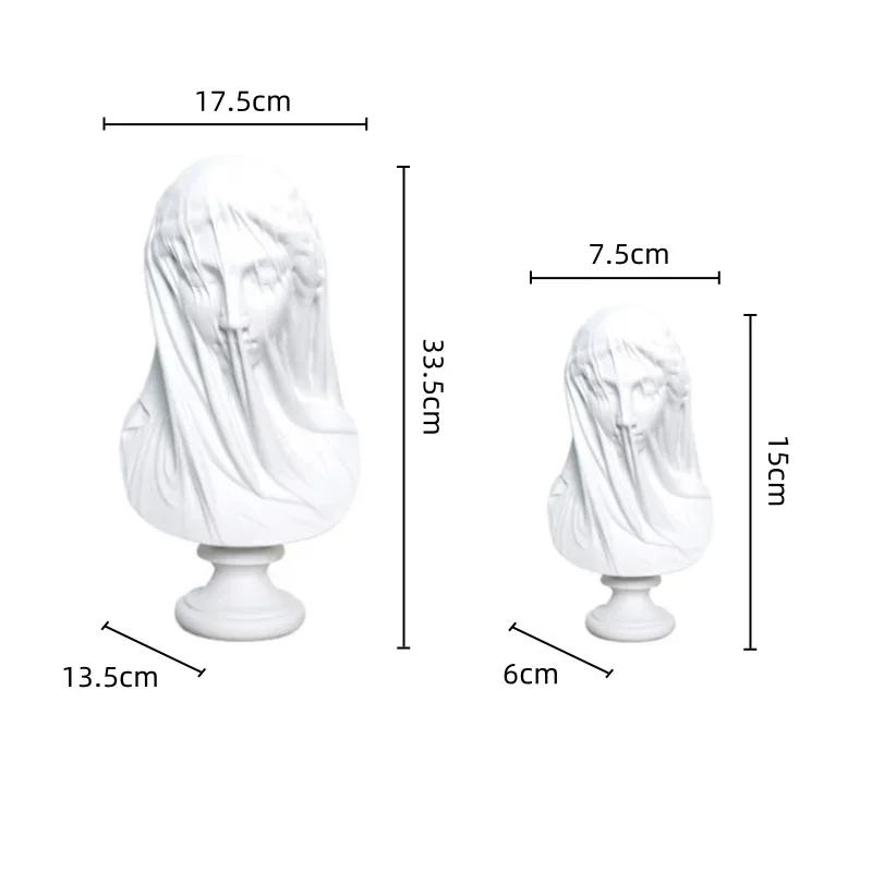 Resin Handicraft Figure Sculpture Veil Girl Caped Lady Abstract Bust Plaster Statue Decorative Figurines Home Decoration