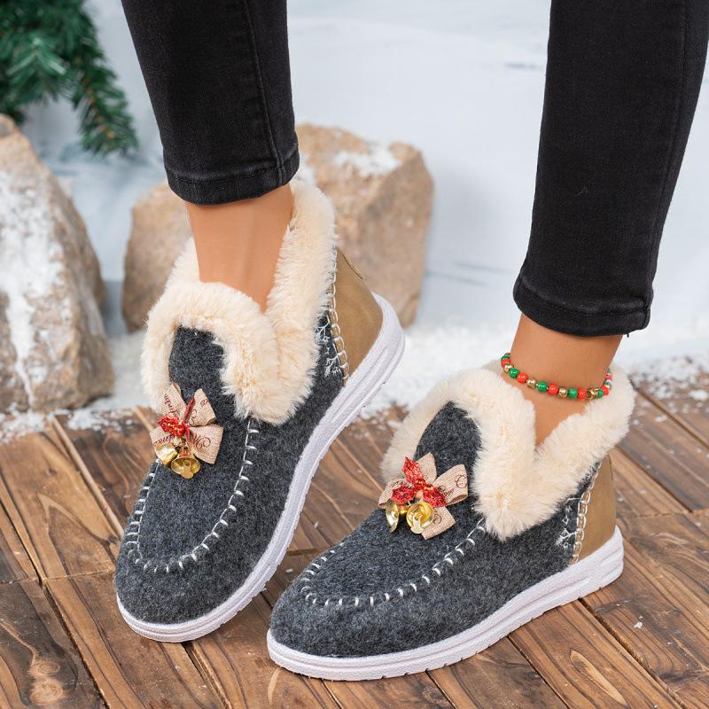 Europe, America, autumn and winter large size short tube color matching snow boots cover feet to keep warm flat bottom wool cotton boots Christmas
