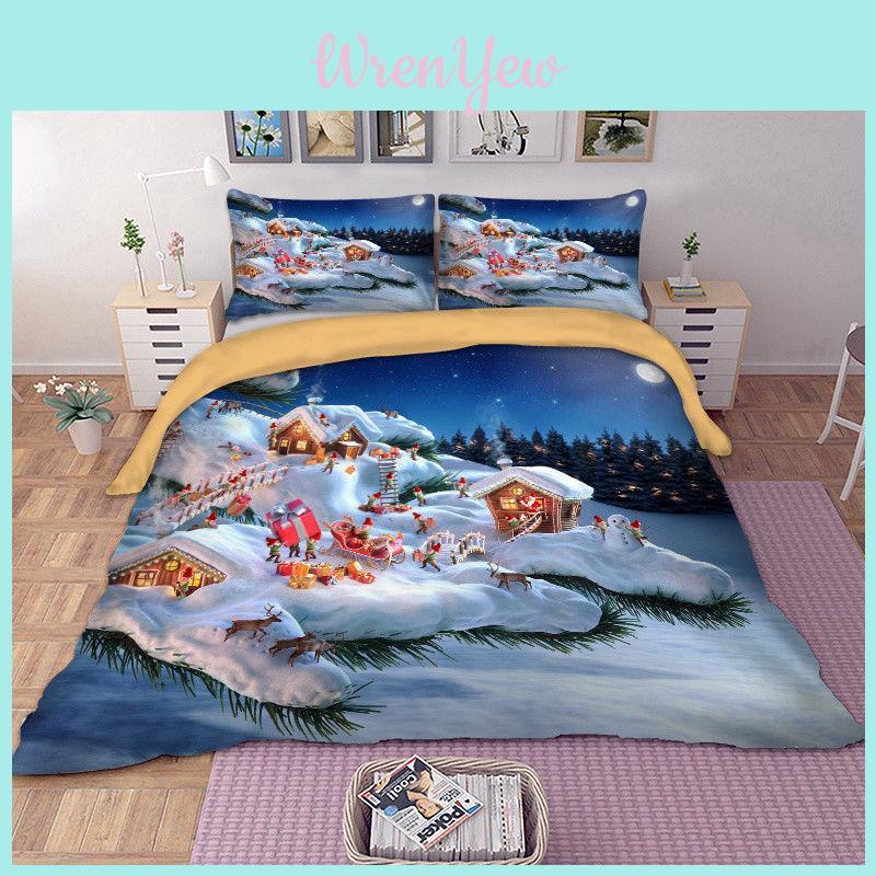 Festive Father Christmas Duvet Cover Pillow Cases Santa Claus Quilt Cover Bedding Set
