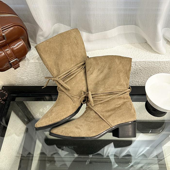 Retro strap bow fashion boots women's 2025 new comfortable and versatile western cowboy boots