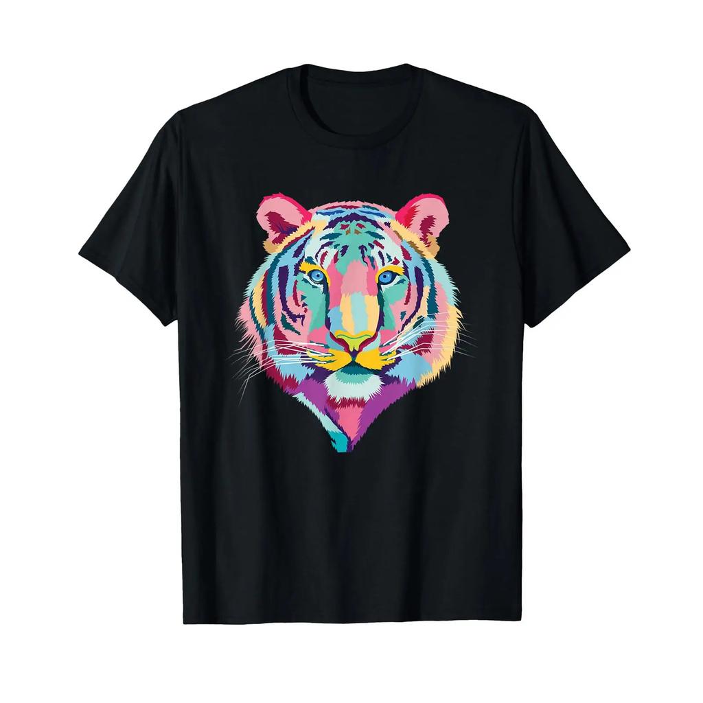Colorful Bengal Tiger Head Vibrant Jungle Feline Art T Shirt Vintage Washed Comfortable Stretched Stylish Streetwear Slightly