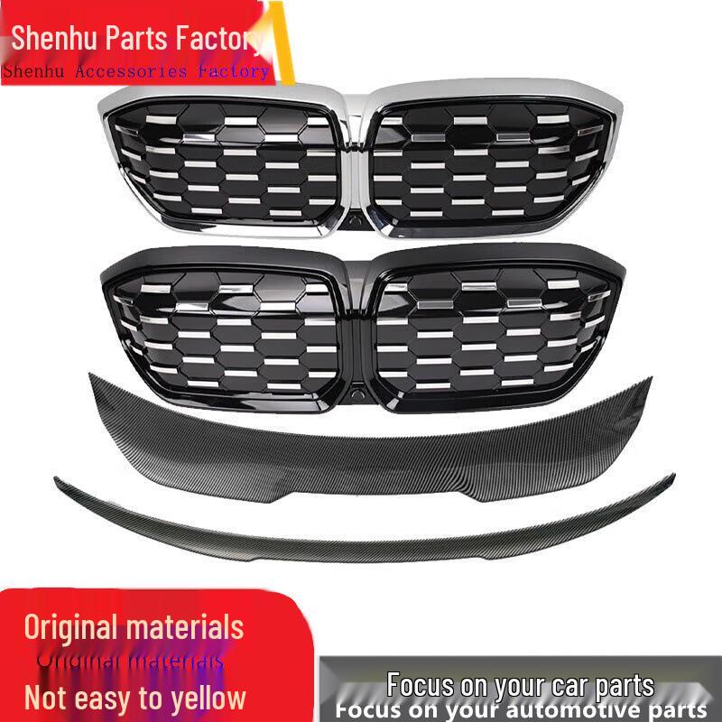 Compatible with BMW I3: Sporty Black/Silver Starry Sky Front Grille & Carbon Fiber Rear Spoiler 2020-2023 I3 Spoiler M3 Carbon Pattern