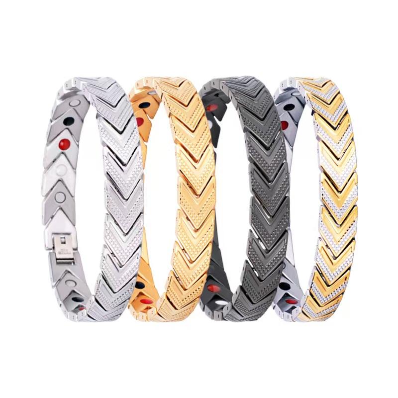 Bracelet Chaîne Magnétique Santé 11mm Couleur Or Rose Punk pour Femmes Hommes Hiphop Acier Inoxydable Noir Bijoux Manchette Bio Énergie Vélo
