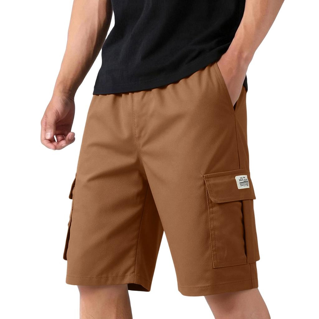 Men's Relaxed Fit Cargo Shorts with Multi Pocket Design and Elastic Waistband for Casual Outdoor