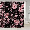 Cherry Blossom Flower Shower Curtains Pink Watercolor Peach Blossom Decor Bath Curtains for Bathtub Japaneses Style Rustic