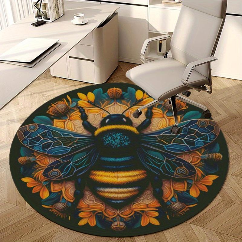 Honeybee Round Rug Nonslip Area Rug Office Chair Mat Carpet Perfect For Bedroom Living Room Office Easy Clean Aesthetic Home Decor