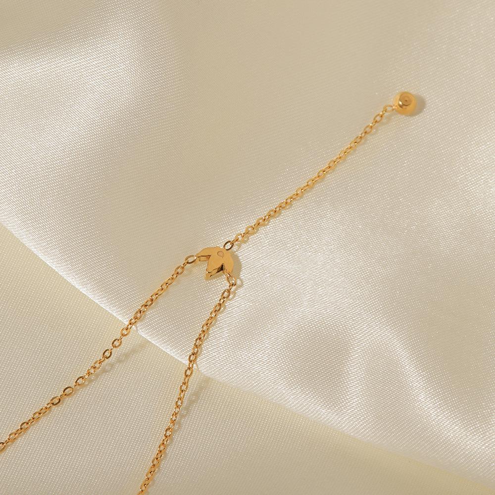 Women's French Style Titanium Steel Crown Pendant Necklace - 18K Gold with White Zircon