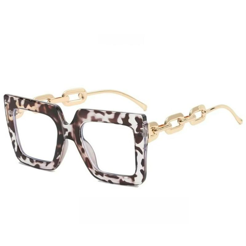 

Square Chain Large Frame Women s Fashion Sunglasses Transparent Lenses Suitable for Daily Vacation Accessories