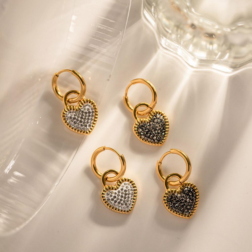1 Pair Heart Hoop Earrings Glitter Zircon Dangle Earring Lock Shape Ear Hook Jewelry Fashion Accessory for Banquet