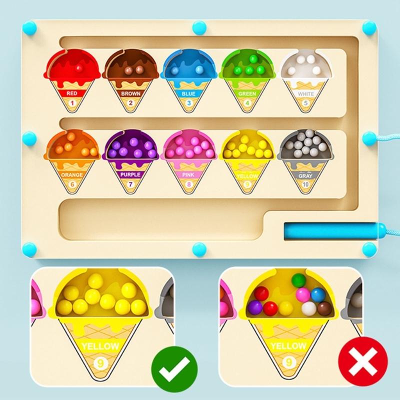 Labirint cu Numere de Urmărit Tablă de Numărat Joc Magnetic de Numărat și Sortat pe Culori Labirint Educativ din Lemn Jucărie pentru Copii