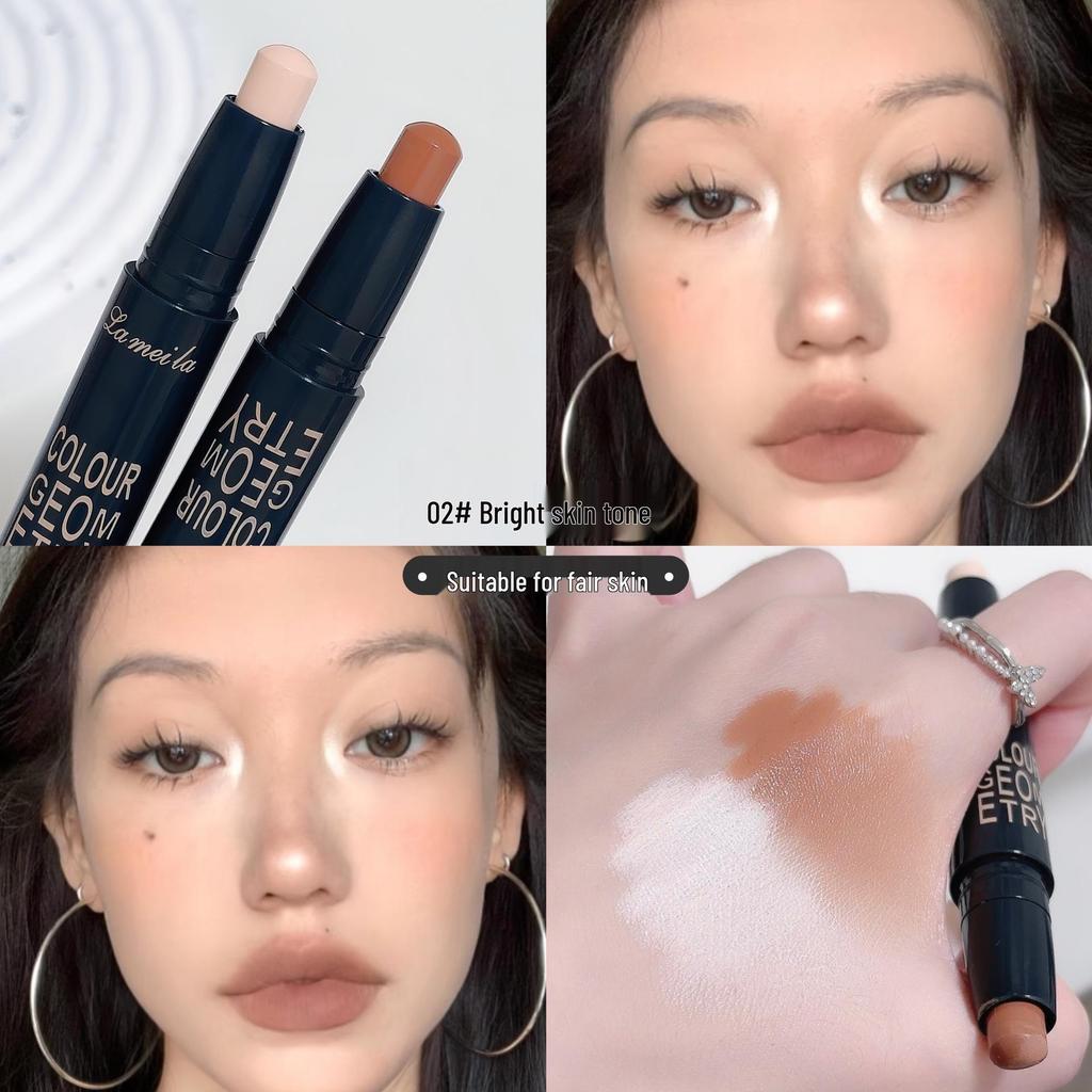 Contour & Highlight Dual Stick: 3D Sculpting, Nose & Face Defining, Long-lasting, Brightens Under-eye Bags, Perfect for Students & Parties