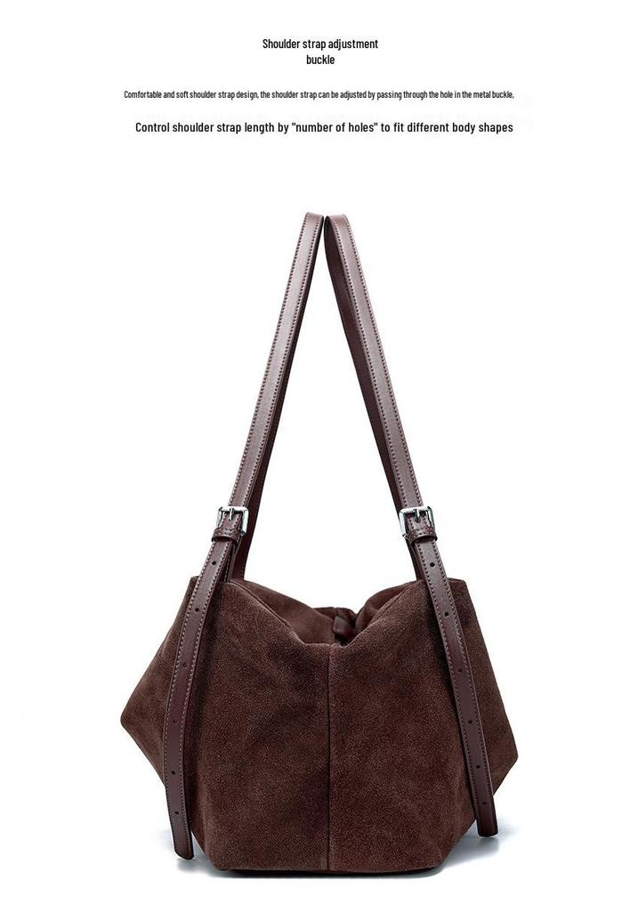 2026 Luxury Retro Suede Leather Tote Bag: High-End Frosted Cowhide Women's Shoulder Bag