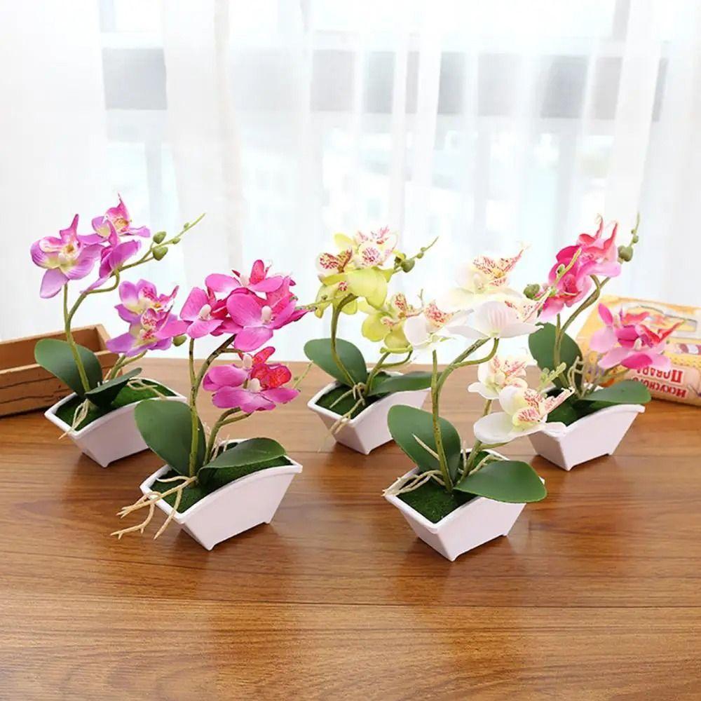 

Vivid Artificial Orchid Bonsai Potted Realistic Artificial Orchid Flower Outdoor Indoor Decoration