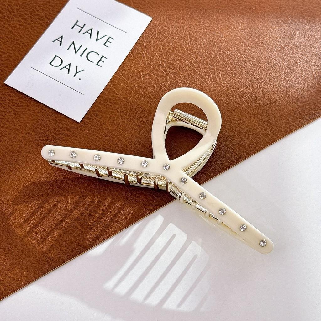 

Большая корейская заколка для волос для женщин с элегантными акцентами из драгоценных камней кремово-белого цвета Milky White