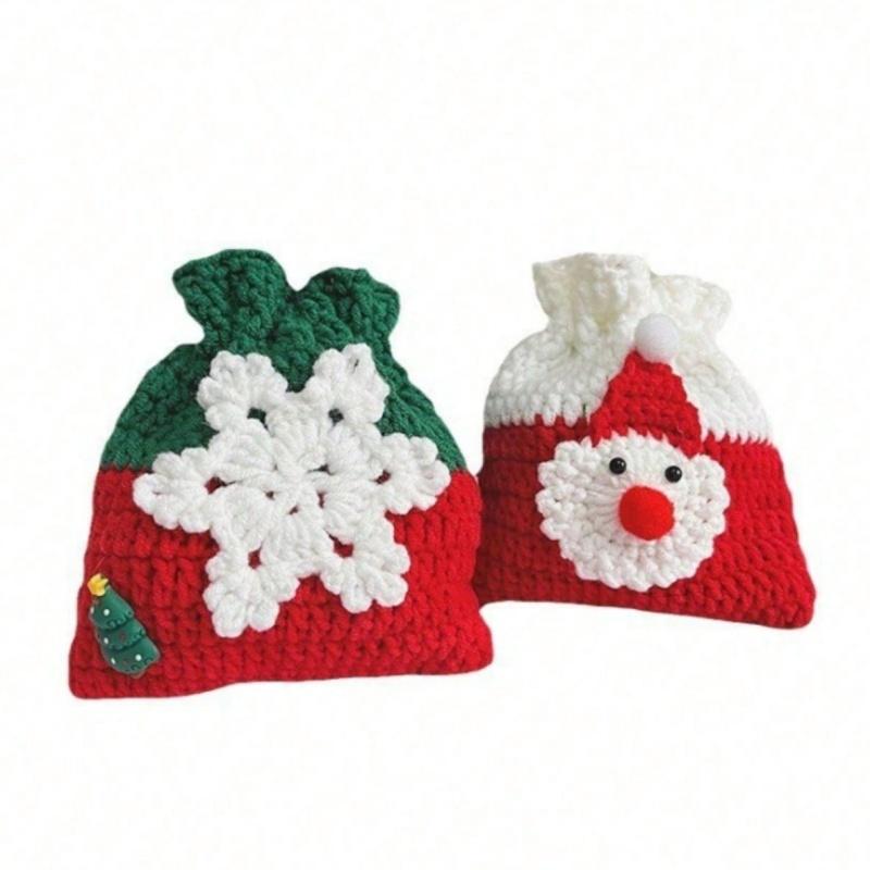 1 bucată de fir, buzunar tip pachet croșetat manual, portofel Santa Claus pentru mărunțiș, cadou de decor de Crăciun, pungă împletită pentru depozitarea bomboanelor