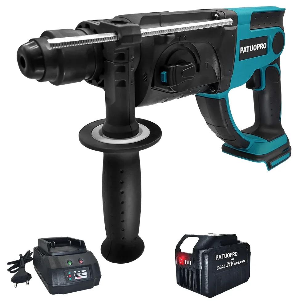 PATUOPRO 28mm Brushless Rotary Hammer Drill 3-Mode Variable Speed Hammer Drill Chiselsing Power Tool For Makita 18V Battery