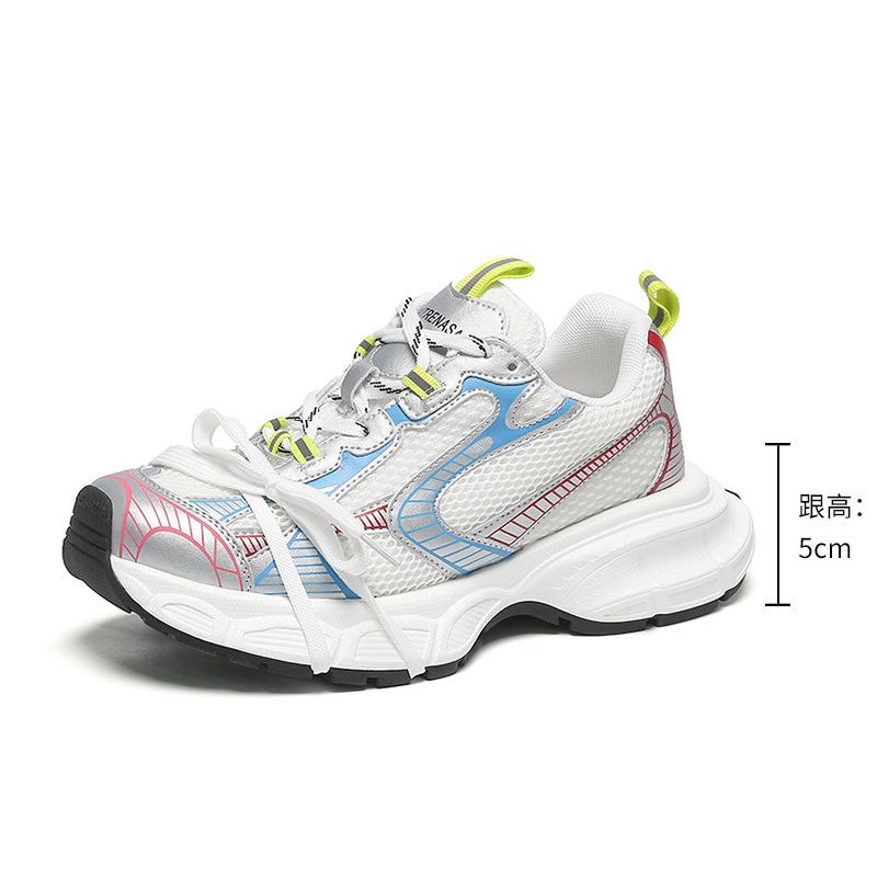 

Daddy shoes women s breathable 2025 summer, popular casual thick-soled comfortable contrasting colors ins tide mesh sports shoes 40