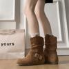Maillard Khaki Retro Flat Bottom Inner Heightening Stack Boots Women's 2025 New Autumn with Skirt Birkenstock Short Boots