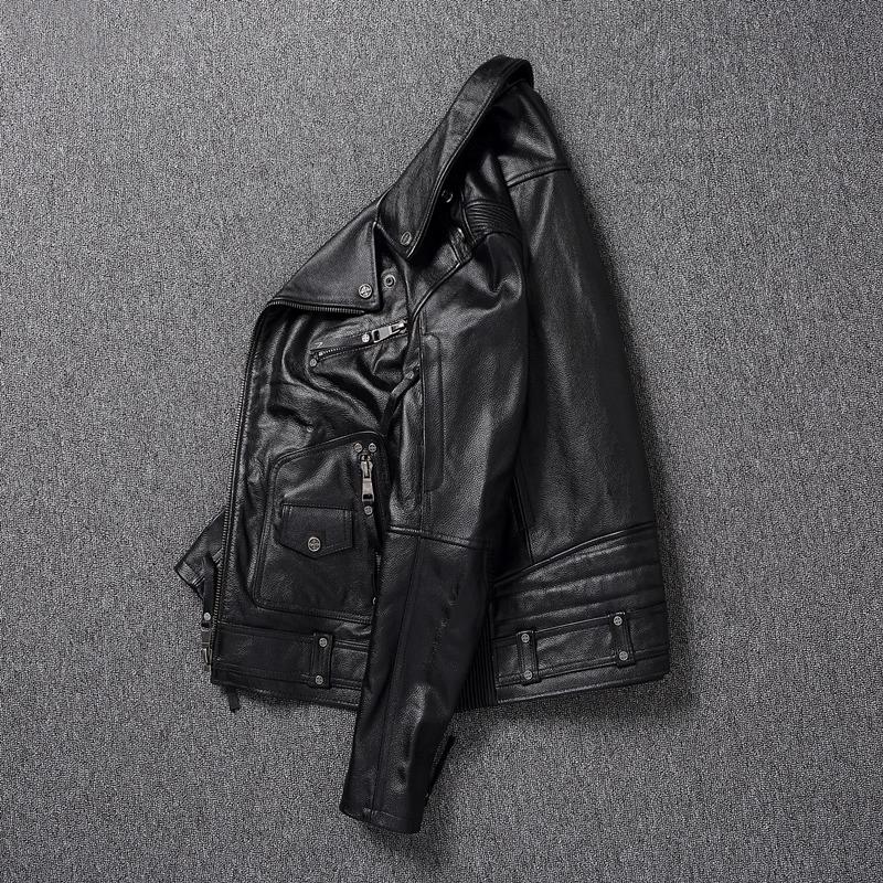 Chinese Size Heavy Motorcycle Jacket Natural Cowhide Leather Top Layer Causal Vintage Retro Moto Suit Leather Coat Winter