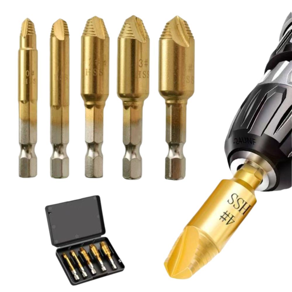 Hex Shank Screw Extractor Set Hardened Steel Easy Out Drill Tool  Rusted Screws