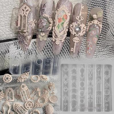 3D silikonová forma na nehtové umění Evropský styl Retro vzory Svíčka Design svíčky Dekorace DIY Průhledná šablona na manikúru