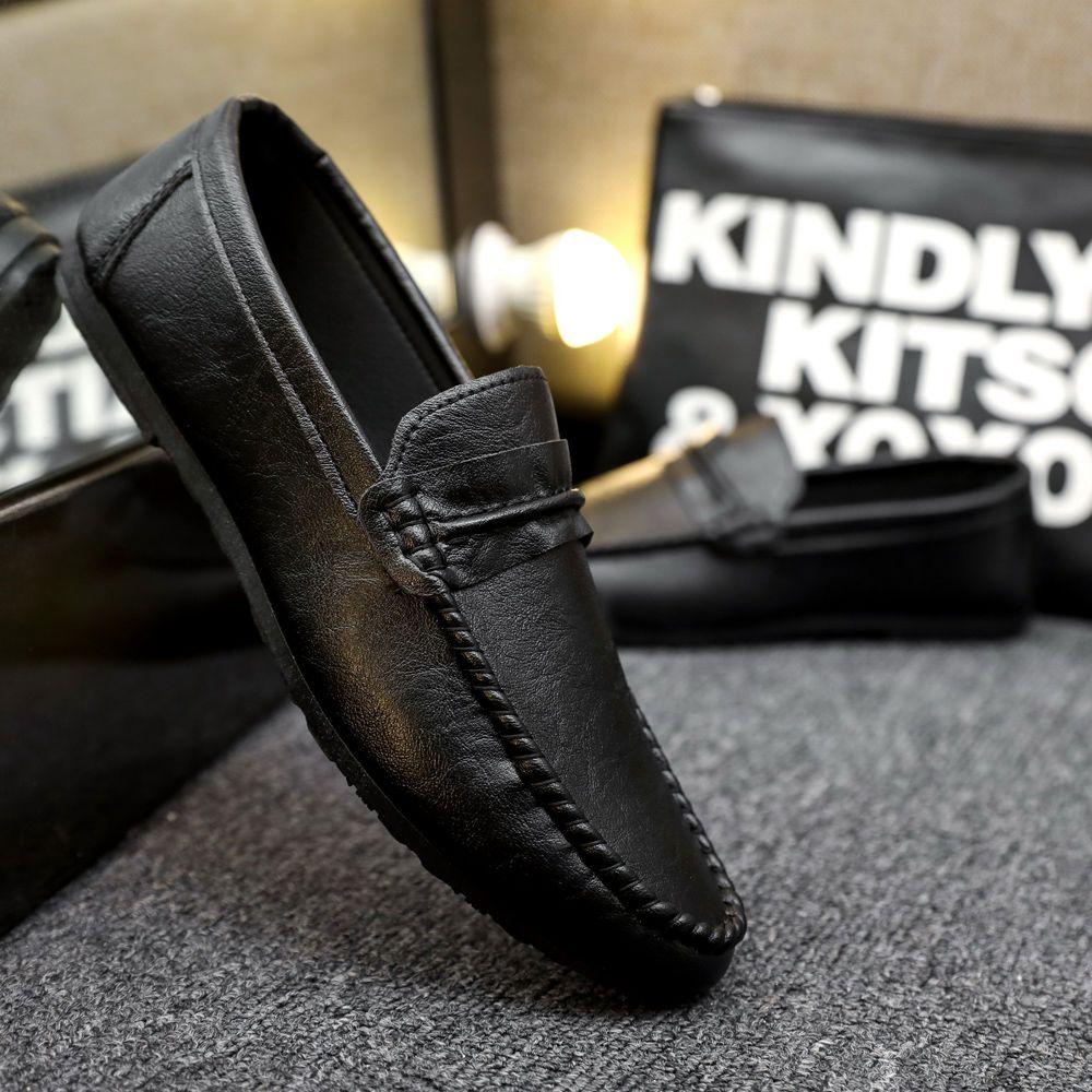 Man Casual Shoe Business Round Toe Moccasin Leather Shoes for Men Soft Flat Dress Loafers Formal Black Comfortable Fashion