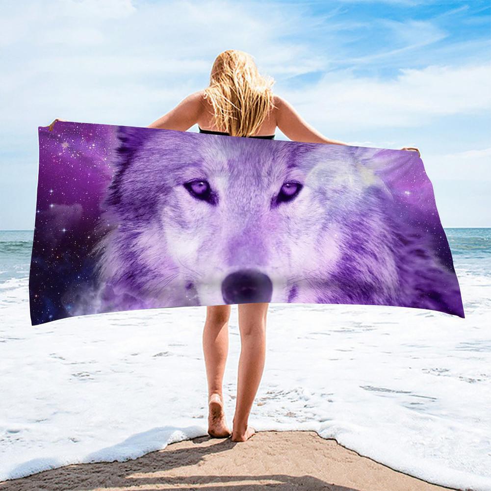 Wild Animal Wolf Moon Print Beach Towels for Adult Kids Quicky-dry Bath Towel Large Sport Animals Towels Surf Camping Blanket W30*H60(CM)
