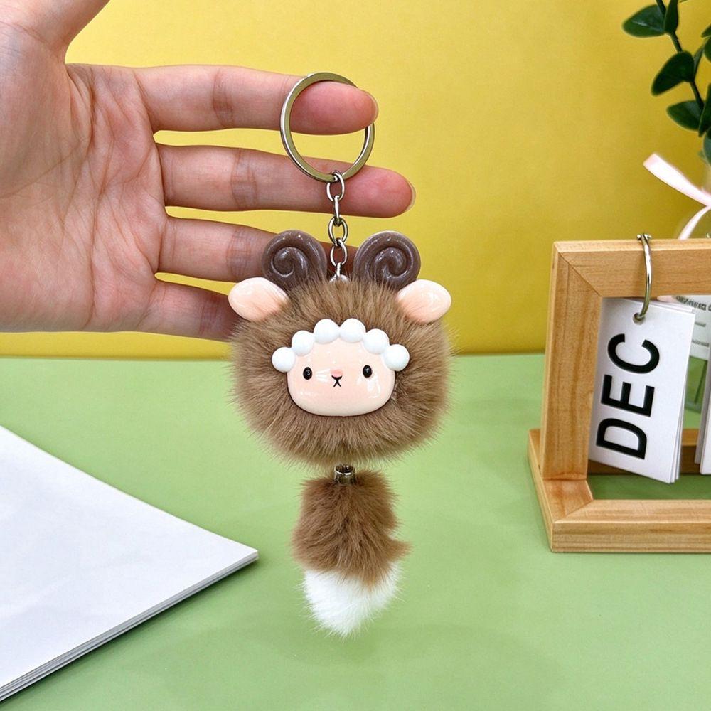 Soft Stuffed Lamb Pendant Long Tail Fluffy Animal Keyring Backpack Pendant Car Decoration