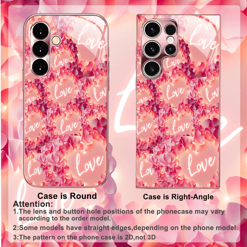 Stylish Pink Love Petal fashion phone cases mobile phones Glass phone case for Samsung Galaxy S26 S25 S24 S23 S22 FE Ultra Plus