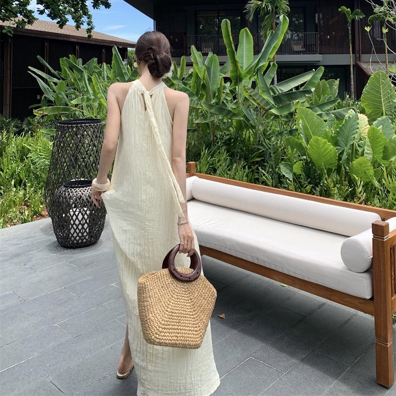 Summer New Elegant Flower Neck Pleated A-Line Loose Dress