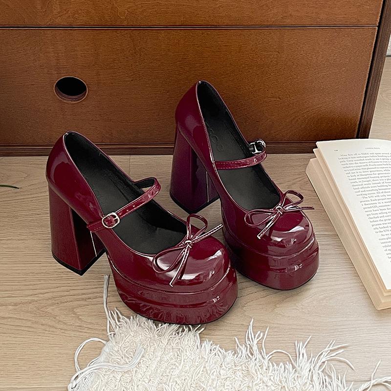 Autumn Platform Thick Heel Women Mary Jane Shoes Fashion Butterfly-knot Shoes Ladies Outdoor Dress Pumps