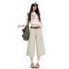 Trendy Summer Vintage High Waist Draped Wide Leg Straight Denim Cropped Capri Pants Versatile Slimming Classic Daily Pants