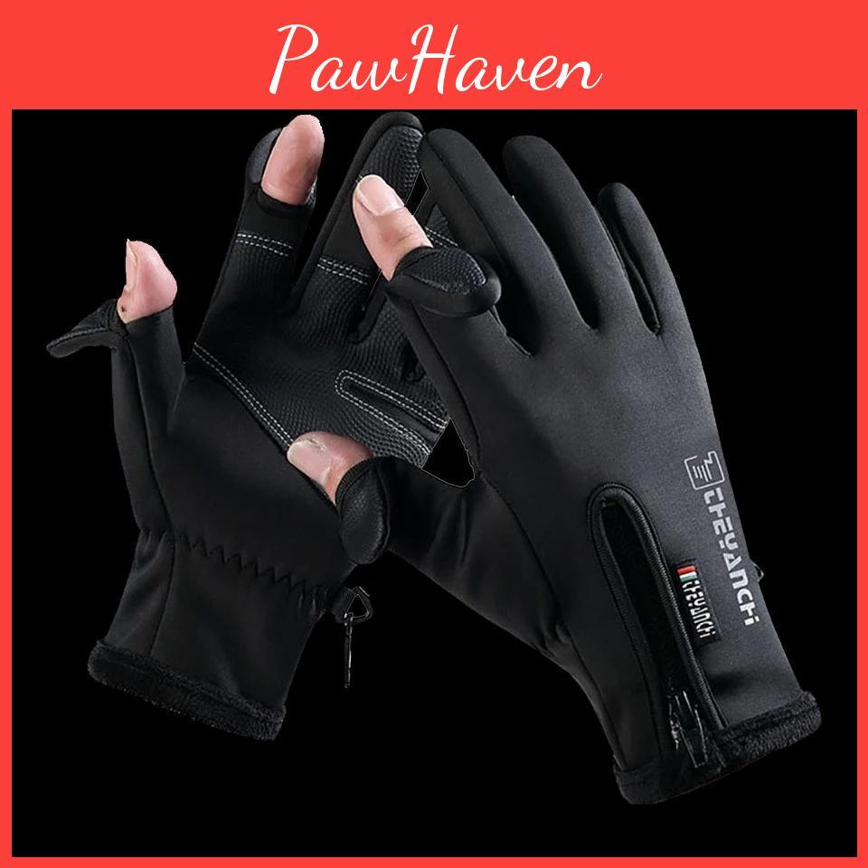 Gloves 2021 Thicken Fishing 1pair Warm Antislip Waterproof Two Fingers Cut Glove Touch Screen Outdoor Winter Fishing Accessories