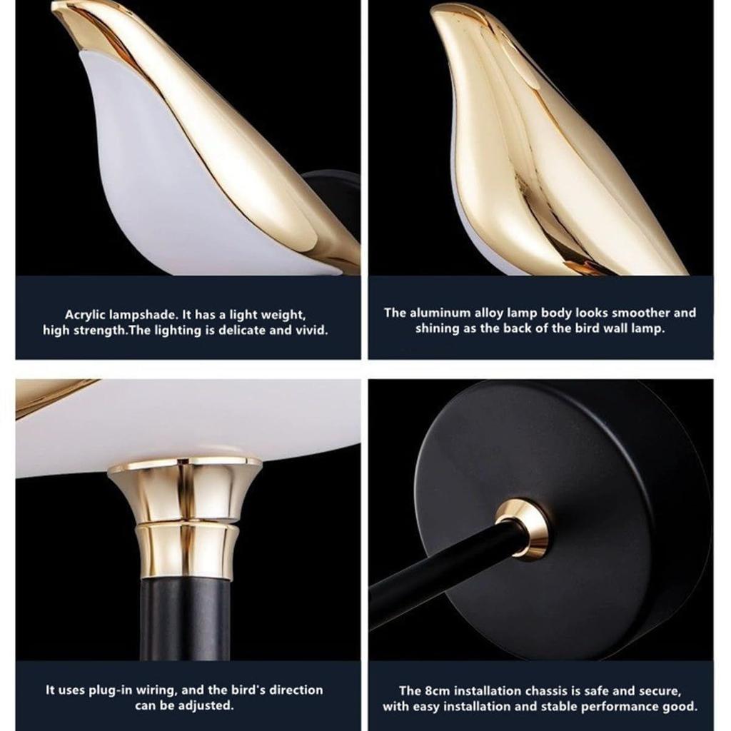 Metal Modern Chirpy LED Bird Light for Living Room,Bird Pendant Light for Wall Luxury & Elegant,Night Light Decor Bedroom Fancy Light
