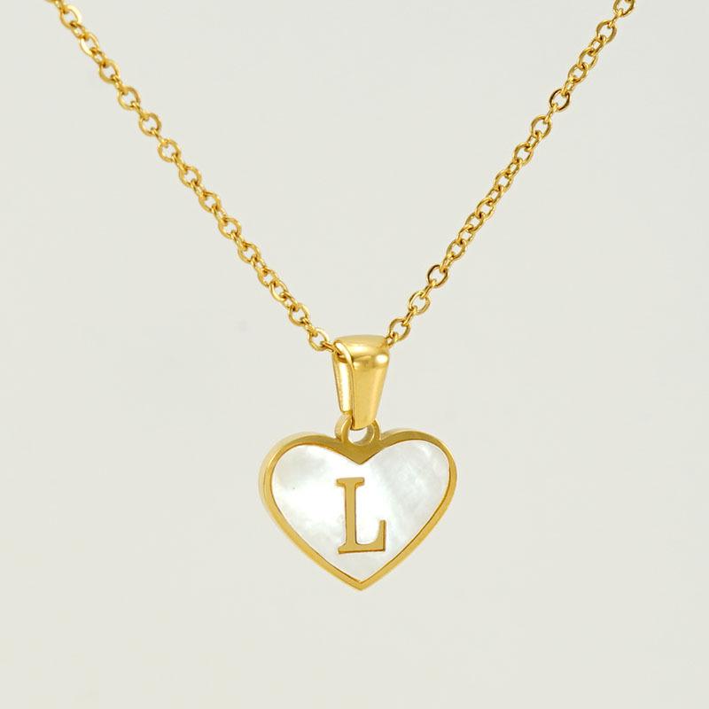 Personalized Heart Letter Necklace: Stainless Steel & Natural Shell Clavicle Chain