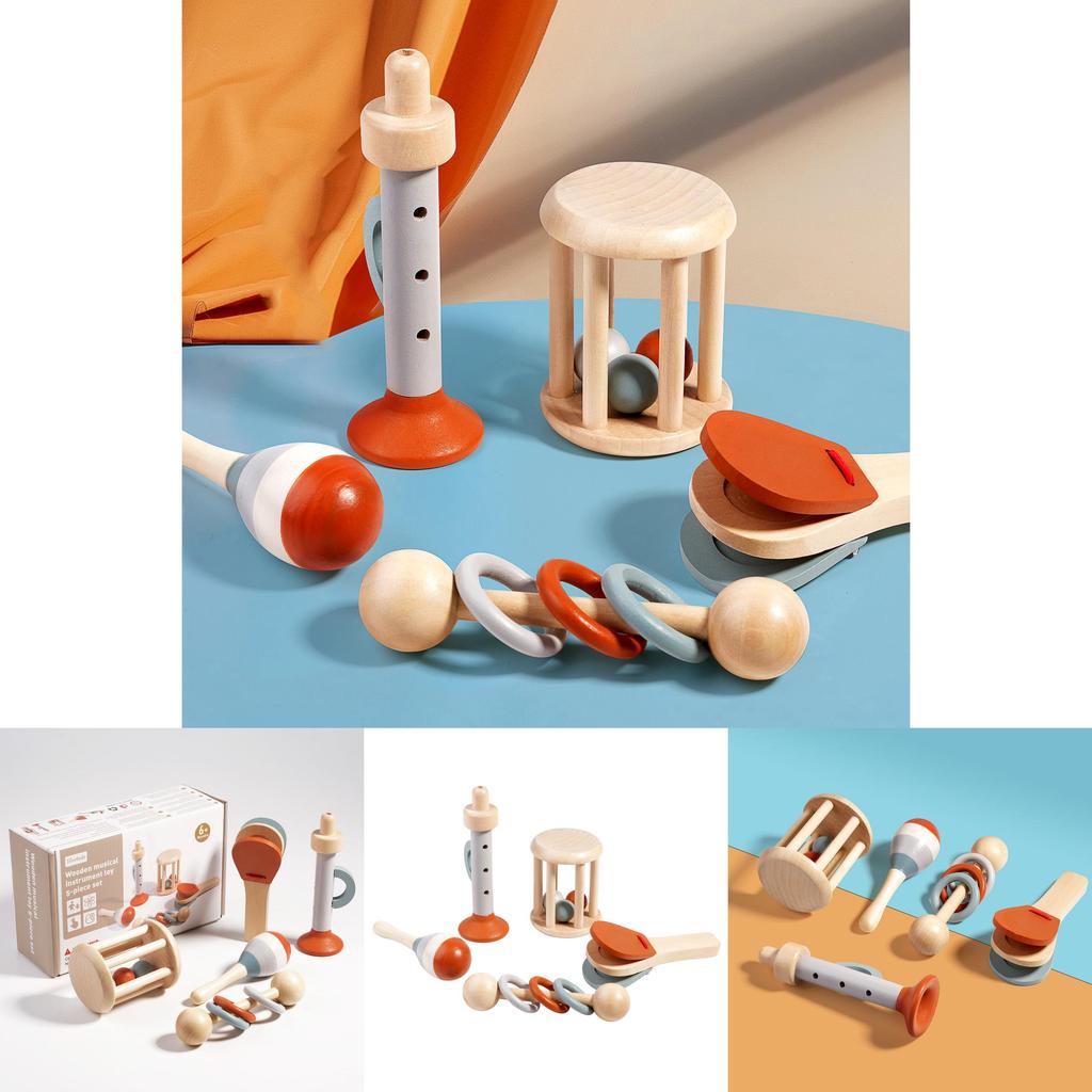 Wooden Baby Rattle Toy Set With Handheld Bell For Early Education And Comfort