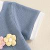 Toddler Girl Summer Waffled Clothes 3D Flower Short Sleeve Round Neck Tops Elastic Waist Shorts Children Outfit
