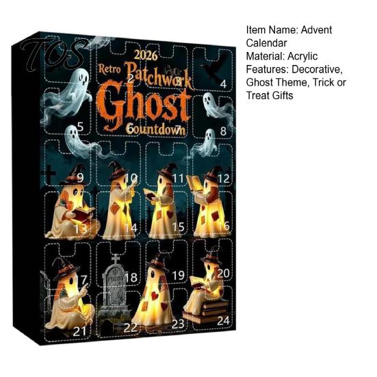 Halloween Tabletop Decorations Advent Calendar 2026, 24 Day Countdown Box with Trick or Treat Gifts Ghost Mini Figures, Collectible Toy Set for Kids