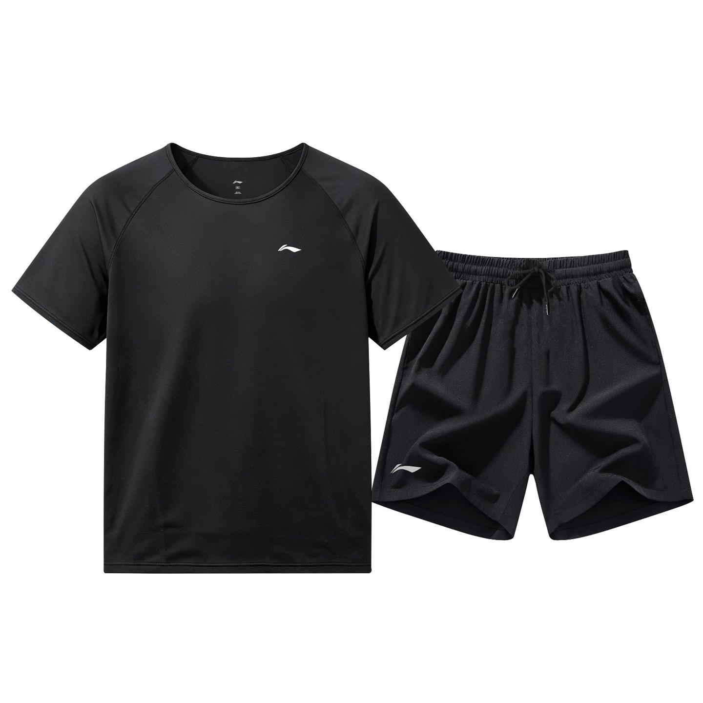 Li-Ning Summer Quick-Dry Cool Breathable Comfortable Casual Sports Suit Men suit MXMB_LCWY901-1+LSKV407-1 M