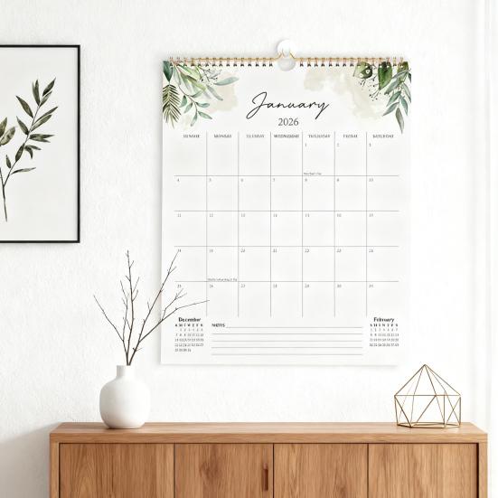 2026 Floral Wall Calendar Monthly Overview Thick Paper Calendar European American Style 12 Month Planner for Home Office School