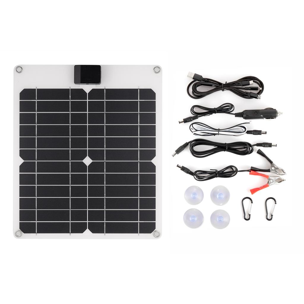 15W*4 5V12V Solar Panel Car Battery Charger with USB DC Chain Output Ports Portable Waterproof