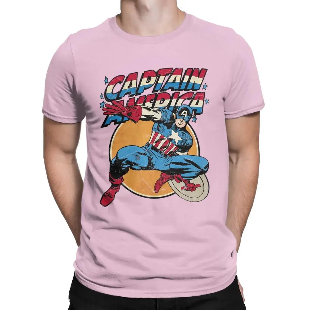 Vintage Captain America Vintage  T-Shirts Men 100% Cotton T Shirts Disney Short Sleeve Tee Shirt Plus Size Clothing