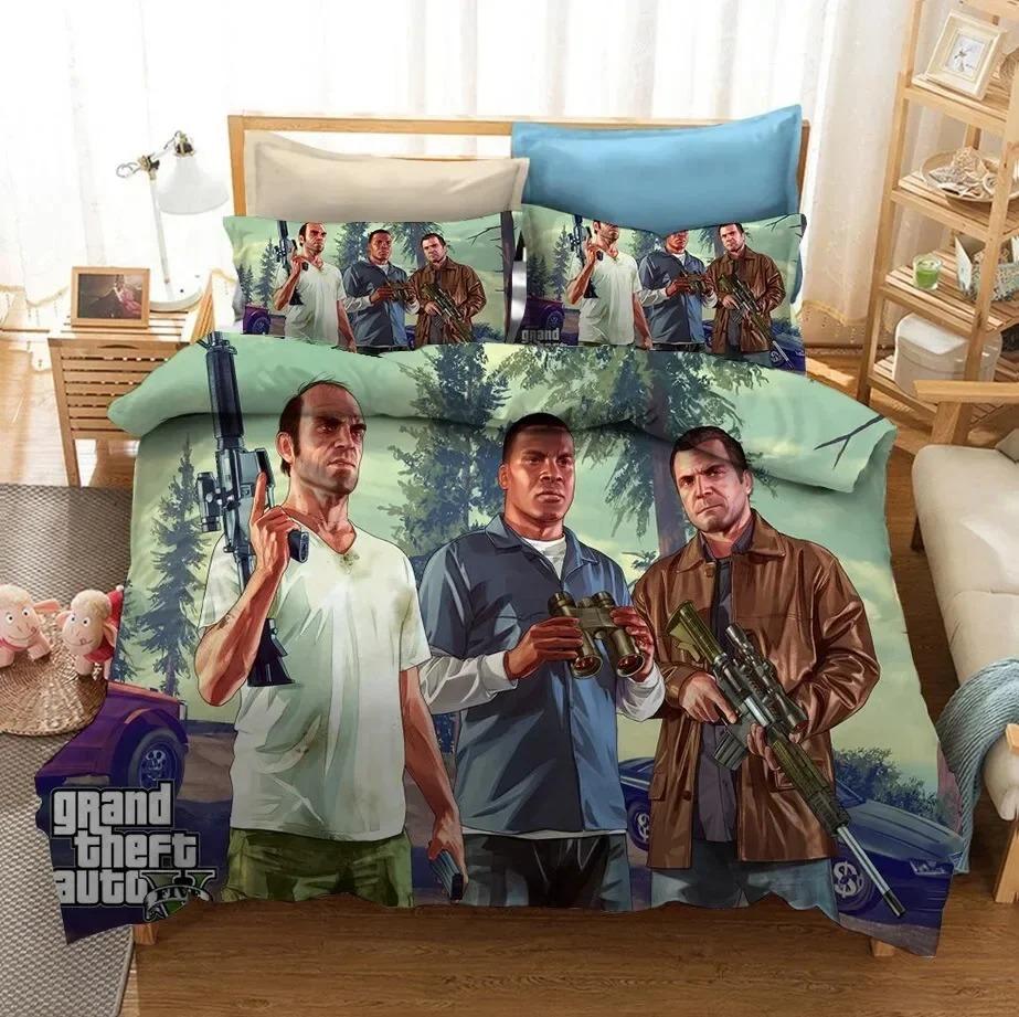 

Game Grand Theft Auto V Bedding Set Boys Girls Twin Queen Size Duvet Cover Pillowcase Bed Kids Adult Home Textileextile EU Single 135x200cm