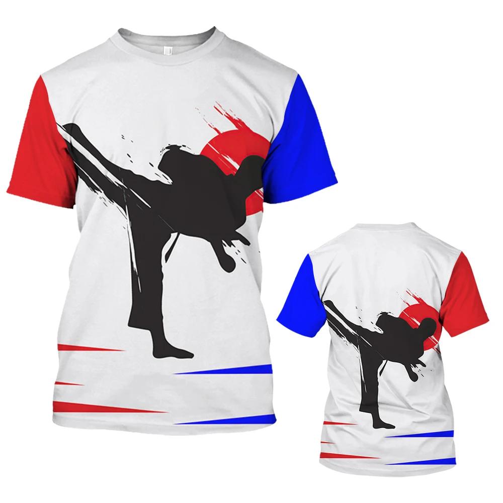 Camisetas de Verano de Cuello Redondo con Estampado 3D de Kickboxing Artes Marciales, Camisetas de Hombre Casuales de Moda de Manga Corta