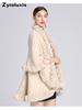 Women's Oversized Knit Poncho with Rabbit Fur Collar with Sherpa Lining for Fall Winter