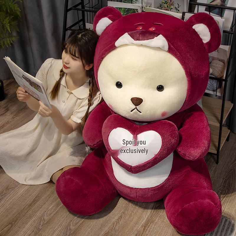 Extra Large Strawberry Bear Plush Hug Pillow - Stuffed Toy for Sleeping and Gift for Girls and Children