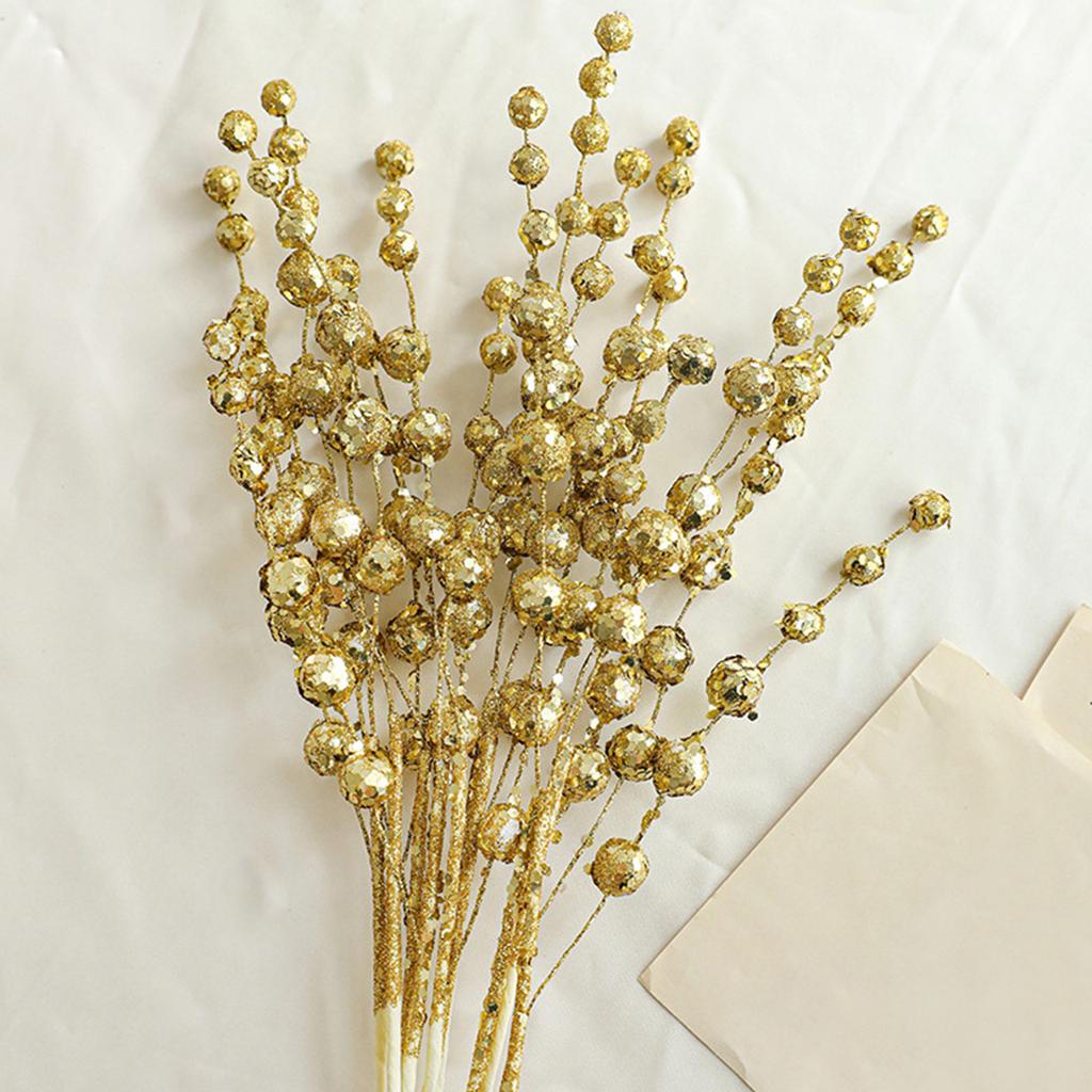 Weihnachtsbaumschmuck-Set mit Blumensteckern, Perlenästen und Glitzer-Pailletten für festliche Tischdekorationen