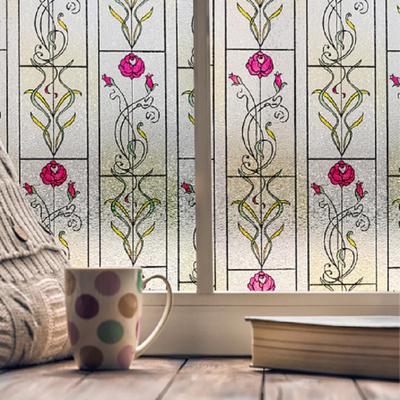 Fensterfolie mit Blumenmuster, statisch haftend, 3D-Laserprägung, Fallversand, schimmelresistent, Sichtschutz, Fensterabdeckung