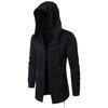 Men's Mid-Length Fleece-Lined Hooded Trench Coat - Dark Style Wizard Cape