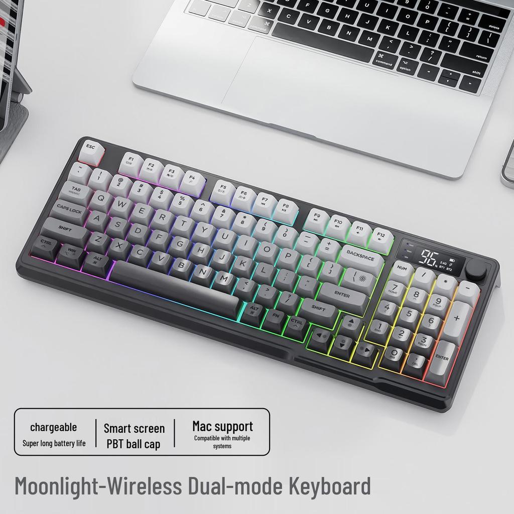 Free Wolf M96 Wireless Bluetooth Dual-Mode Keyboard with Gradient PBT Keycaps & Display Screen